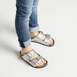 Sandales Birkenstock Enfant Arizona Leather Silver -Pas Cher Baskets Magasin 555133 f closeup g